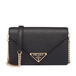 Borsa a tracolla in saffiano Prada Nera