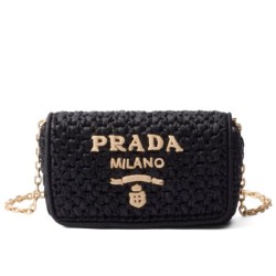 Borsa a tracolla in rafia all'uncinetto Prada Nera