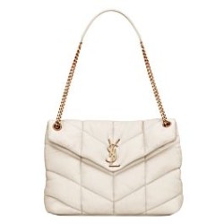 Borsa media YSL Saint Laurent Puffer in nappa color crema