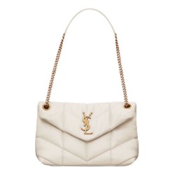 Borsa piccola YSL Saint Laurent Puffer in nappa color crema