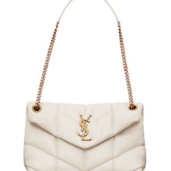 Borsa piccola YSL Saint Laurent Puffer in nappa color crema