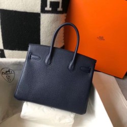 Hermes Birkin 30cm Borsa Clemence Blu Scuro