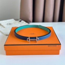 Hermes Gamma 13mm Cintura Reversibile Epsom Taupe Verde/Blu