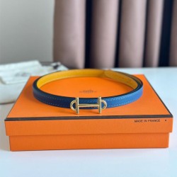 Hermes Gamma 13mm Cintura Reversibile Epsom Taupe Swift Giallo/Blu