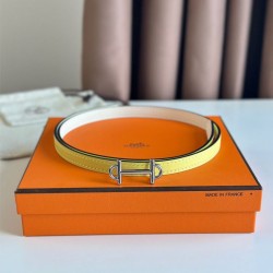 Hermes Gamma 13mm Cintura Reversibile Epsom Taupe Swift Bianco/Giallo