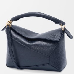 Borsa Loewe Puzzle Mini Pelle di vitello granulata blu navy