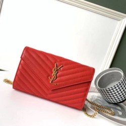 Portafoglio YSL Saint Laurent WOC Monogram Chain Rosso