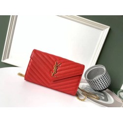Portafoglio YSL Saint Laurent WOC Monogram Chain Rosso Portafoglio YSL Saint Laurent WOC Monogram Chain Rosso