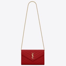 Portafoglio YSL Saint Laurent WOC Monogram Chain Rosso