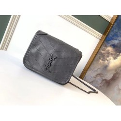 Portafoglio a catena Niki YSL Saint Laurent WOC Storm Crinkled Portafoglio a catena Niki YSL Saint Laurent WOC Storm Crinkled