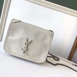 Portafoglio a catena Niki YSL Saint Laurent WOC Bianco Crinkled