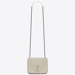 Portafoglio a catena Niki YSL Saint Laurent WOC Bianco Crinkled