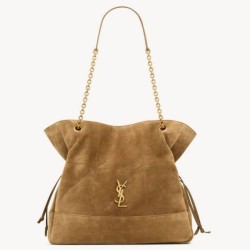 Borsa shopping YSL Saint Laurent Jamie 4.3 Pochon grande foglia oro camoscio marrone