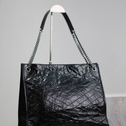 Borsa shopping grande vintage stropicciata YSL Saint Laurent Niki Nero