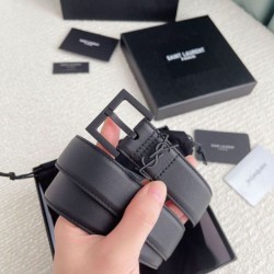 Cintura YSL Saint Laurent Cassandre Square Buckle 30MM Tutto Nero