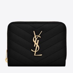 Portafoglio compatto con cerniera YSL Saint Laurent Nero