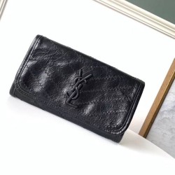 Portafoglio grande Niki YSL Saint Laurent Crinkled Vintage Nero