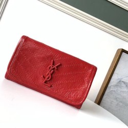 Portafoglio grande YSL Saint Laurent Niki Crinkled Vintage Rosso