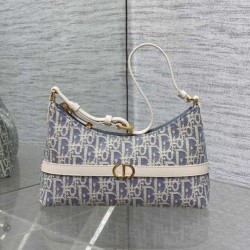 Mini borsa Dior Miss Caro Cigale Oblique Chambray con effetto rafia Blu