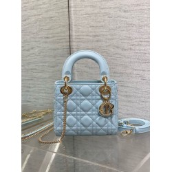 Replica Mini Borsa Dior Lady Dior con O-link Cannage Blu Imitazioni