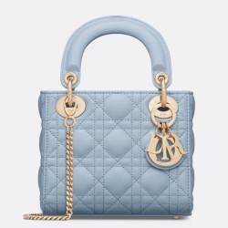 Replica Mini Borsa Dior Lady Dior con O-link Cannage Blu Imitazioni
