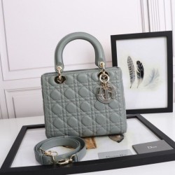 Borsa Dior Classic Lady media Dior Cannage grigia