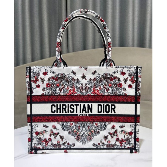 Replica Borsa Dior Book Tote media Dior ricamata con il motivo multicolore M1286 Rosso di Pietro Ruffo Imitazioni Falso