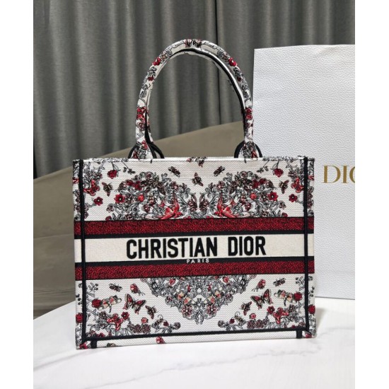Replica Borsa Dior Book Tote media Dior ricamata con il motivo multicolore M1286 Rosso di Pietro Ruffo Imitazioni Falso
