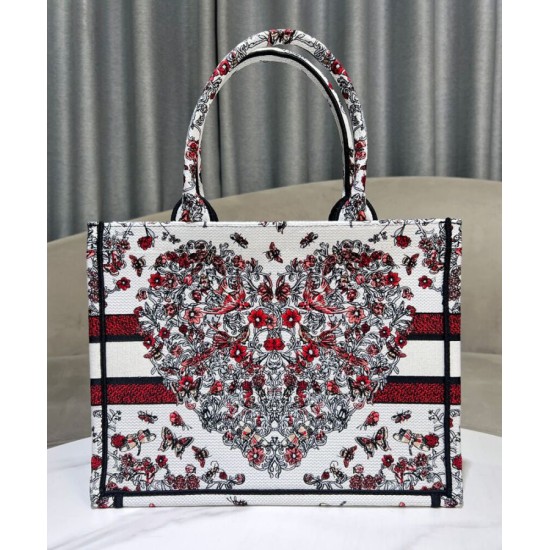 Replica Borsa Dior Book Tote media Dior ricamata con il motivo multicolore M1286 Rosso di Pietro Ruffo Imitazioni Falso