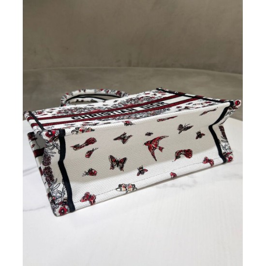 Replica Borsa Dior Book Tote media Dior ricamata con il motivo multicolore M1286 Rosso di Pietro Ruffo Imitazioni Falso