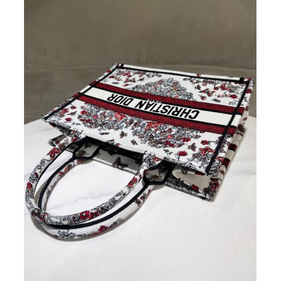Replica Borsa Dior Book Tote media Dior ricamata con il motivo multicolore M1286 Rosso di Pietro Ruffo Imitazioni Falso