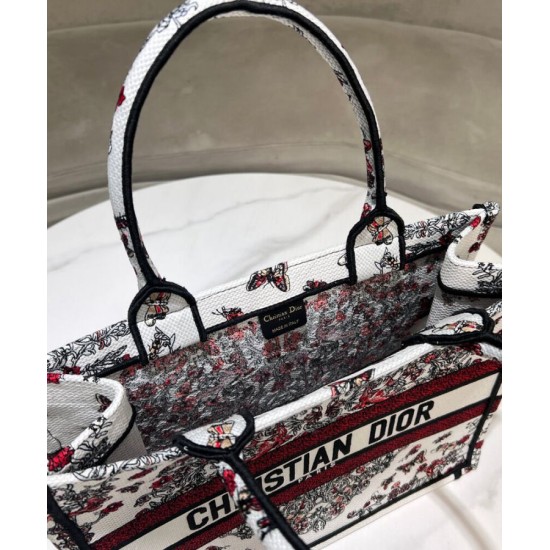 Replica Borsa Dior Book Tote media Dior ricamata con il motivo multicolore M1286 Rosso di Pietro Ruffo Imitazioni Falso
