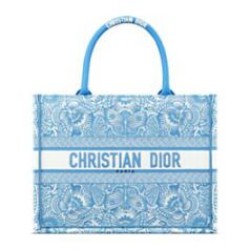 Replica Borsa Dior Book Tote media Dior M1286 ricamata con il motivo celeste D-Butterfly Paisley blu/bianco