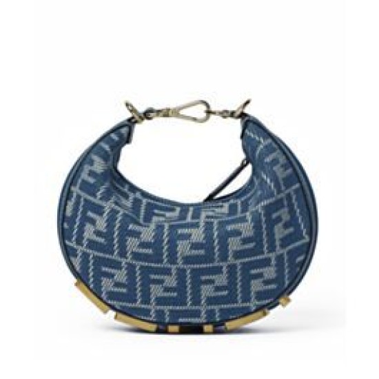 Mini-borsa hobo Fendi FF Jacquard effetto denim replica Fendigraphy 8BS081 Blu Mini-borsa hobo Fendi FF Jacquard effetto denim replica Fendigraphy 8BS081 Blu