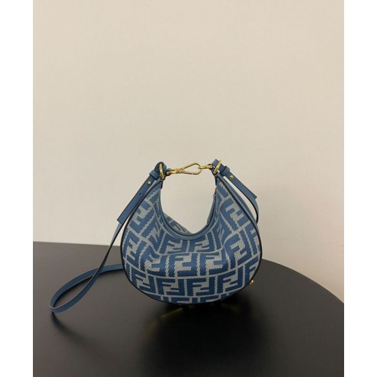 Mini-borsa hobo Fendi FF Jacquard effetto denim replica Fendigraphy 8BS081 Blu Mini-borsa hobo Fendi FF Jacquard effetto denim replica Fendigraphy 8BS081 Blu