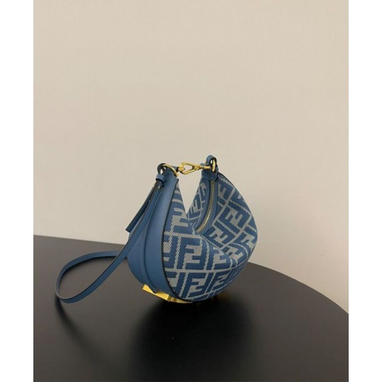 Mini-borsa hobo Fendi FF Jacquard effetto denim replica Fendigraphy 8BS081 Blu Mini-borsa hobo Fendi FF Jacquard effetto denim replica Fendigraphy 8BS081 Blu