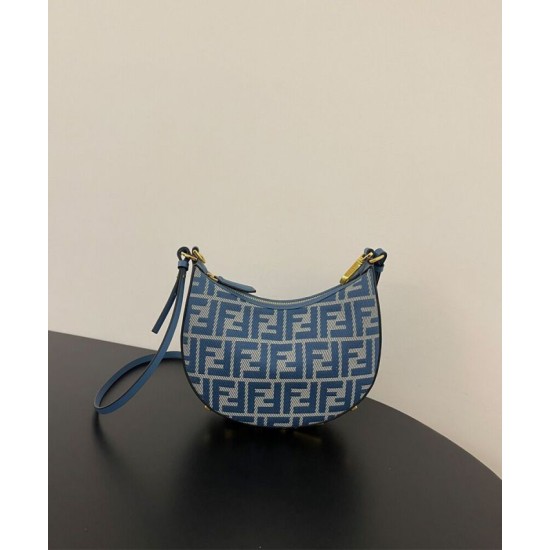 Mini-borsa hobo Fendi FF Jacquard effetto denim replica Fendigraphy 8BS081 Blu Mini-borsa hobo Fendi FF Jacquard effetto denim replica Fendigraphy 8BS081 Blu