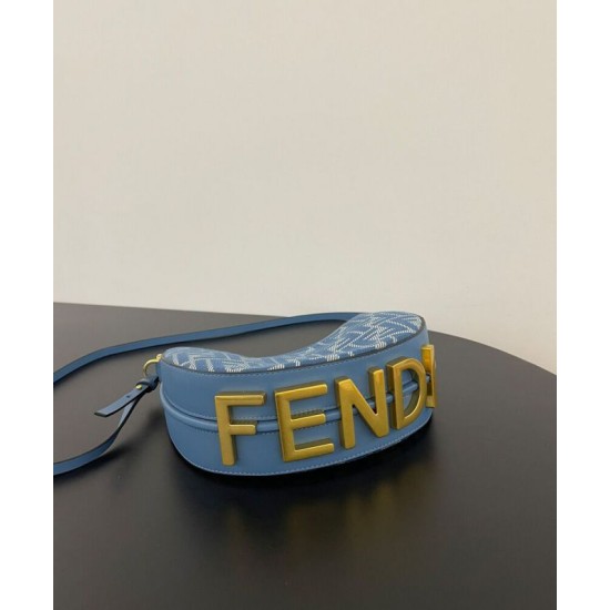 Mini-borsa hobo Fendi FF Jacquard effetto denim replica Fendigraphy 8BS081 Blu Mini-borsa hobo Fendi FF Jacquard effetto denim replica Fendigraphy 8BS081 Blu