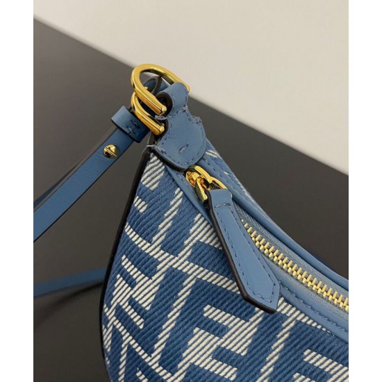 Mini-borsa hobo Fendi FF Jacquard effetto denim replica Fendigraphy 8BS081 Blu Mini-borsa hobo Fendi FF Jacquard effetto denim replica Fendigraphy 8BS081 Blu
