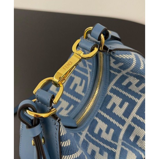 Mini-borsa hobo Fendi FF Jacquard effetto denim replica Fendigraphy 8BS081 Blu Mini-borsa hobo Fendi FF Jacquard effetto denim replica Fendigraphy 8BS081 Blu