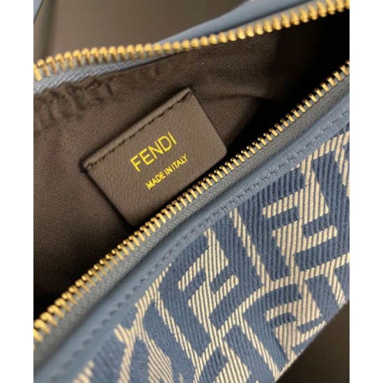 Mini-borsa hobo Fendi FF Jacquard effetto denim replica Fendigraphy 8BS081 Blu Mini-borsa hobo Fendi FF Jacquard effetto denim replica Fendigraphy 8BS081 Blu