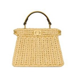 Borsa Fendi Peekaboo Sabbia in Pelle e Fibre Intrecciate 8BN335 Albicocca Imitazioni