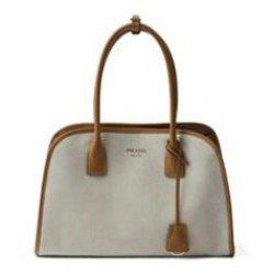 Replica Borsa tote media Prada in misto lino 1BG572 Caffè