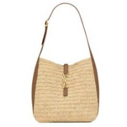 Replica Borsa piccola YSL Saint Laurent Le 5 A 7 Supple in rafia Caffè