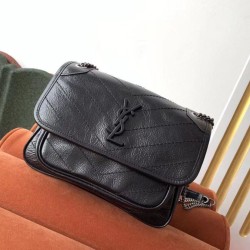 Borsa vintage YSL Saint Laurent Niki Baby stropicciata nera