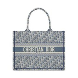 Borsa Dior Book Tote Dior blu ricamata con motivo Dior Oblique grigio