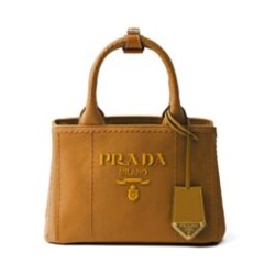 Borsa a mano Prada Jardiniere Mini in tela di cotone Caffè