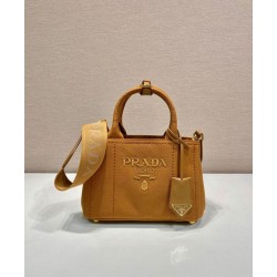 Borsa a mano Prada Jardiniere Mini in tela di cotone Caffè