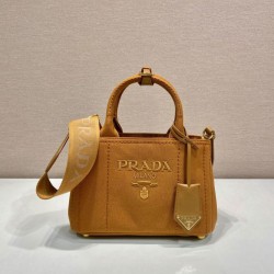 Borsa a mano Prada Jardiniere Mini in tela di cotone Caffè Borsa a mano Prada Jardiniere Mini in tela di cotone Caffè