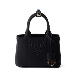 Borsa a mano Prada Jardiniere Mini in tela di cotone Nero